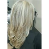 A full-length, slightly curly, mixed color gradient gray-white synthetic wig for women in Europe and America details Picture